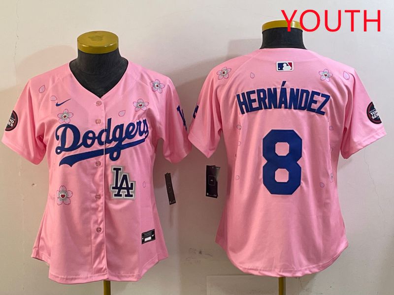 Youth Los Angeles Dodgers #8 Hernandez Pink Sakura Edition 2025 Nike MLB Jersey style 9
